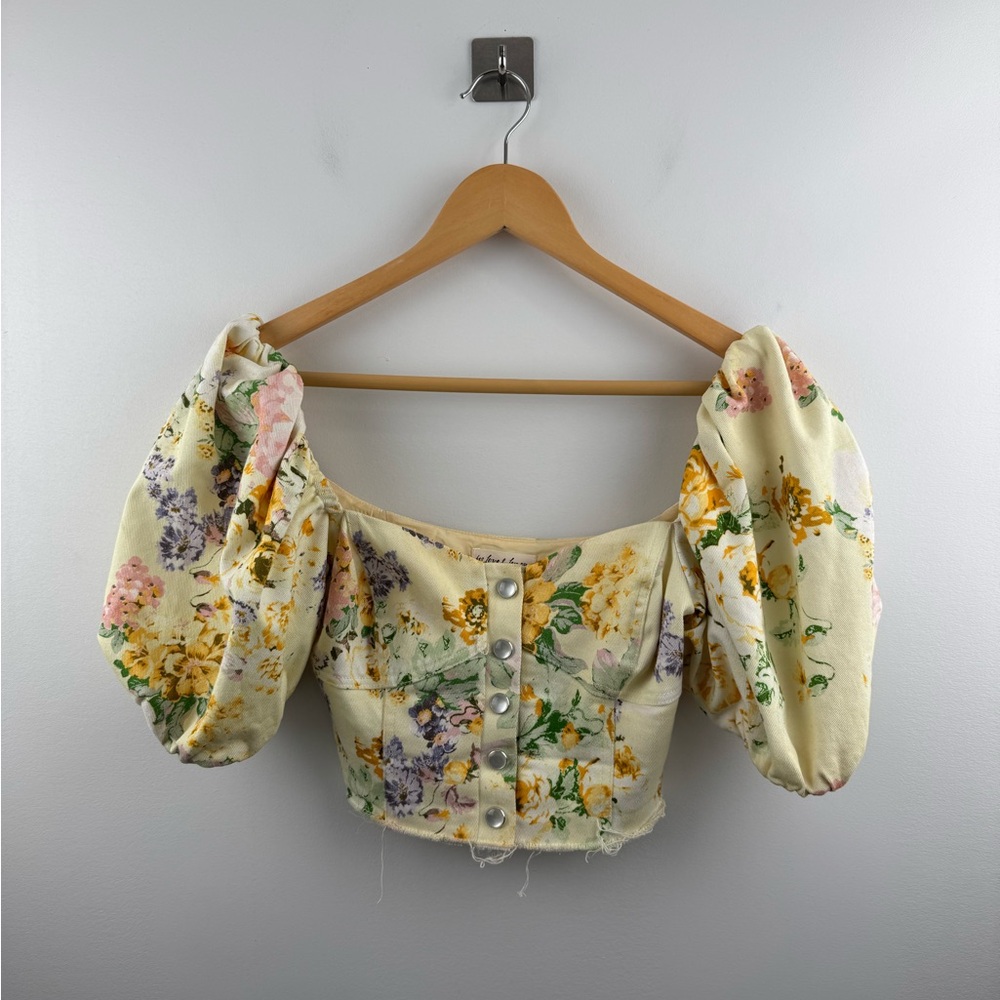 For Love & Lemons Women Jean Yellow‎ Cropped Corset Top Size XS